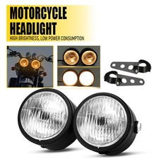 Motorcycle Twin Headlight Dual Lamp w/ Bracket Amber Fits Sport Street Fighter