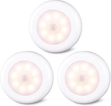 3 Pack 3.1” Motion Sensor Lights Indoor AA Battery Operated, Stick on LED Puck L