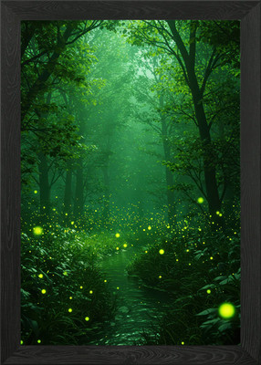 Enchanted Forest with Fireflies Framed Wall Art Poster Canvas Print Picture