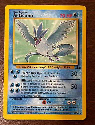 Pokémon TCG Articuno Fossil 17/62 Unlimited Non-Holo Rare HP/DMG