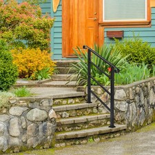 Black Wrought Iron Handrail for Outdoor Steps 1-3 Step Safety Rail