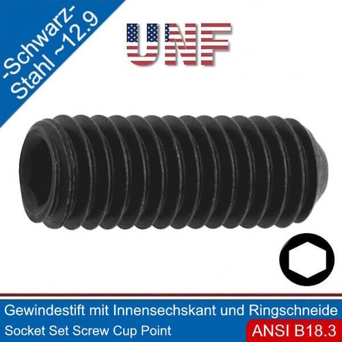 Gewindestift mit ISK u. Ringschneide 10-32 UNF Stahl 12.9 schwarz | - Picture 2 of 15