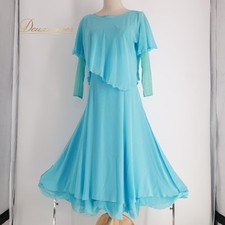 Chacott Blue Ballroom Dance Costume Dress M Polyester Nylon Spandex Used