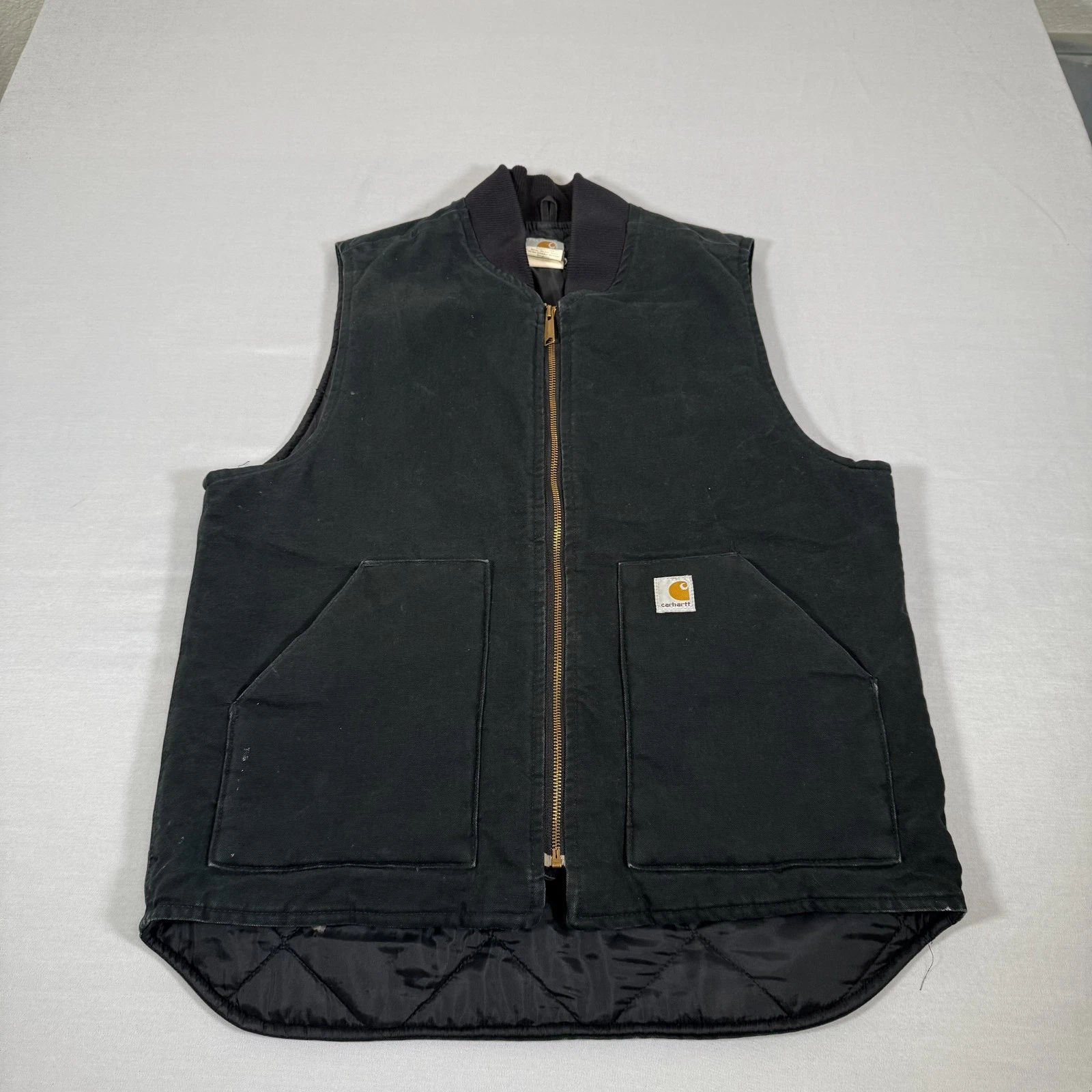 Carhartt Vest Mens Large Tall Black Duck Canvas Quilted Insulated Zip Up V01 BLK