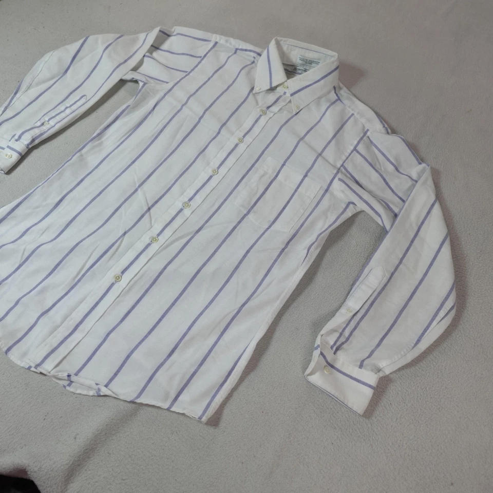 Camisa vintage Sears Roebuck para hombre 15 32/33 blanca a rayas botón medio discoteca años 70 Foto 2 de 4