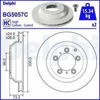 2X Delphi Bremsscheibe BG5057C FüR Porsche Cayenne 9YA 9YB AWD 9YABB1 9YBBB1
