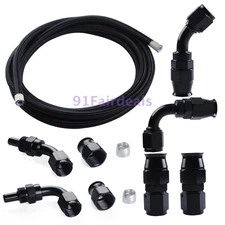 Nylon PTFE Fuel Line Hose 6 End Fittings Kit 6AN E85 Braided 10FT Black