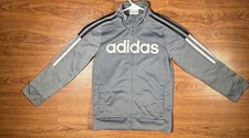 Adidas Youth Track Jacket Gray Full Zip 3 Stripe Logo Size 6 Kids