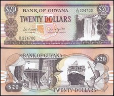Guyana 20 Dollars, 1989 ND, P-27a.1, UNC