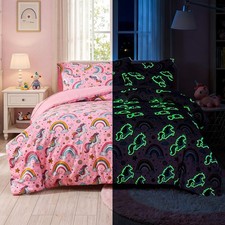 Glow in The Dark Kids Comforter Set, 5 Piece Twin Size Bed in a Bag for Girls.