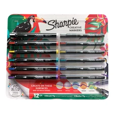 Sharpie Creative Markers 12-Pack, 6 Brush Tip & 6 Bullet Tip Acrylic Markers