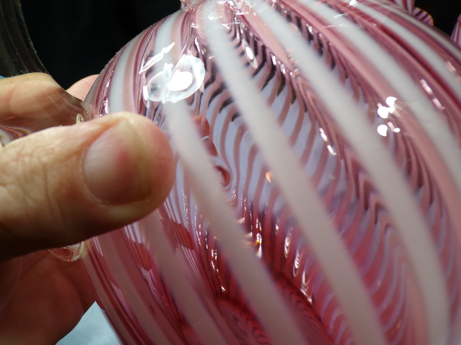 Northwood Cranberry Opalescent Swirl Spiral Optic Water Set Pitcher & 6 Tumblers