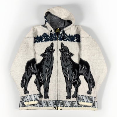 #ad #ad Vintage Tejidos Ruminahui Hoodie Sweater Size Large Wool Llama Alpaca Wolf $99.99