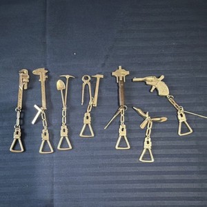Silver  Metal Tool Keychain Lot Modern Era Spain Wrench Caliper Shovel Compass