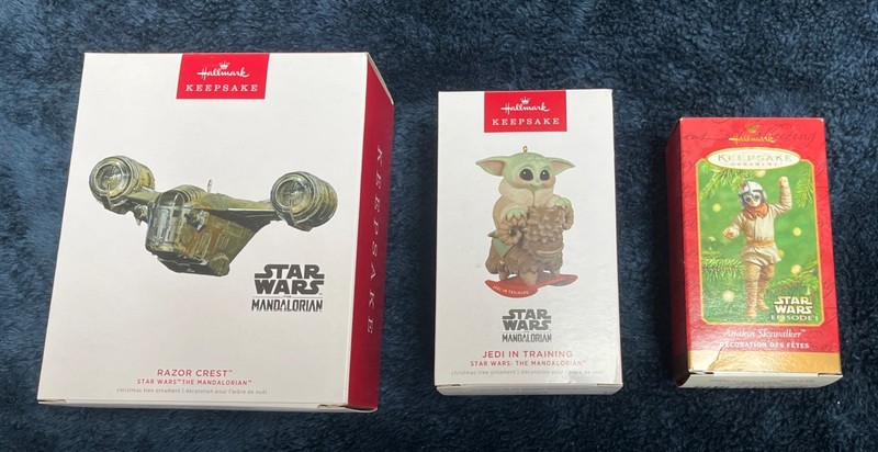 Hallmark Star Wars Lot  Mandalorian GROGU In Training , Razor Crest , ANAKIN