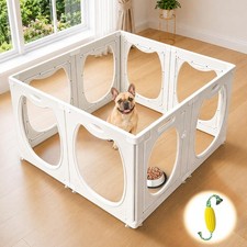 Clear Acrylic Dog Playpen Indoor with  Door 24" H, 8 Panels, White 