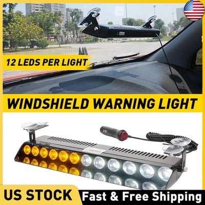 Amber White 12 LED CAR Windshield Strobe Light Emergency Flash Warning Lamps NEW