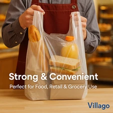 Bags 1/6 Large 21 x 6.5x11.5 Clear .51 Mil T-Shirt Plastic Grocery Shopping Bags