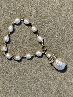 Miriam Haskell Faux Pearl Bracelet With Pearl Drop Dangle