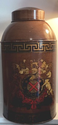 Tea canister gold/brown Coat of Arms