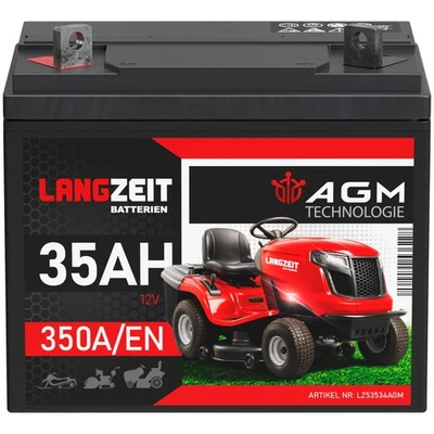 LANGZEIT BATTERIEN Rasentraktor Batterie 12V 35Ah AGM Aufsitzmäher 30Ah 28Ah 26Ah Pluspol Links