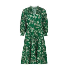 Alice + Olivia 'Layla' Green Cotton Floral Tiered Ruffle Dress Size S / P