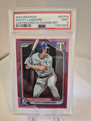 Wyatt Langford 2024 BOWMAN CHROME FUCHSIA REFRACTOR PSA 9- /199 Rangers BCP64