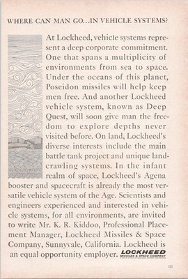 Lockheed 1966 Vintage Print Ad Vehicle Systems Space Tank Missile