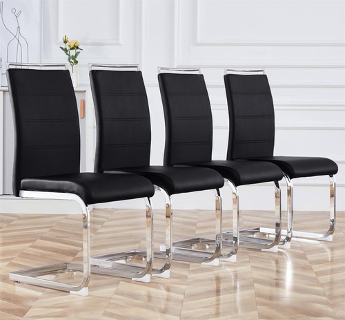 Modern Dining Chairs Set of 4, PU Faux Leather High Back Upholstered Dining R...
