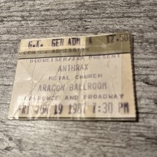 Anthrax Ticket Stub June 19, 1987 Aragon Ballroom
