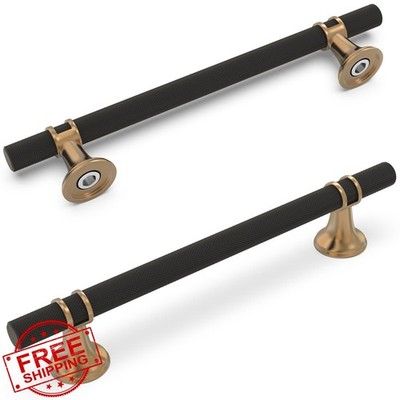 KOMOTIA 10 Cabinet Pulls Black Champagne Knurled 6-1/4''