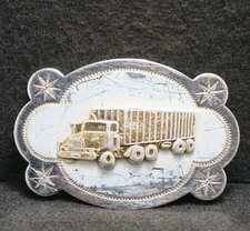WG07140 AWESOME VINTAGE 1970s **SEMI-TRUCK 18-WHEELER** TRUCKING ART BELT BUCKLE