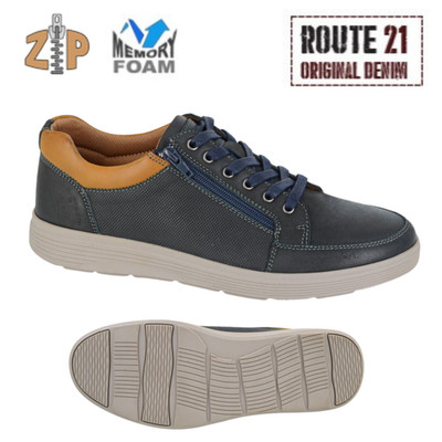 Herren Route 21 Leder Schuhe Freizeit Memory Foam Spitze Reißverschluss Freizeit Turnschuhe UK6-12