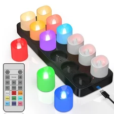 Rechargeable Flameless Candles with Remote Timer & Charging Base, 12 Pack 9 C...