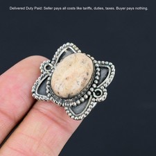 Peanut Wood Jasper Stone Engagement Solitaire Ring Size 7 925 Sterling Silver