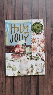 A6 Weihnachtskarte Holly Jolly Winterzug Eisbär mit Umschlag