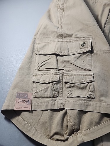 IZOD Men's Size 44 Surplus Supply Utility Cargo Shorts Flat Front Tan NEW W/TAG - Picture 6 of 13