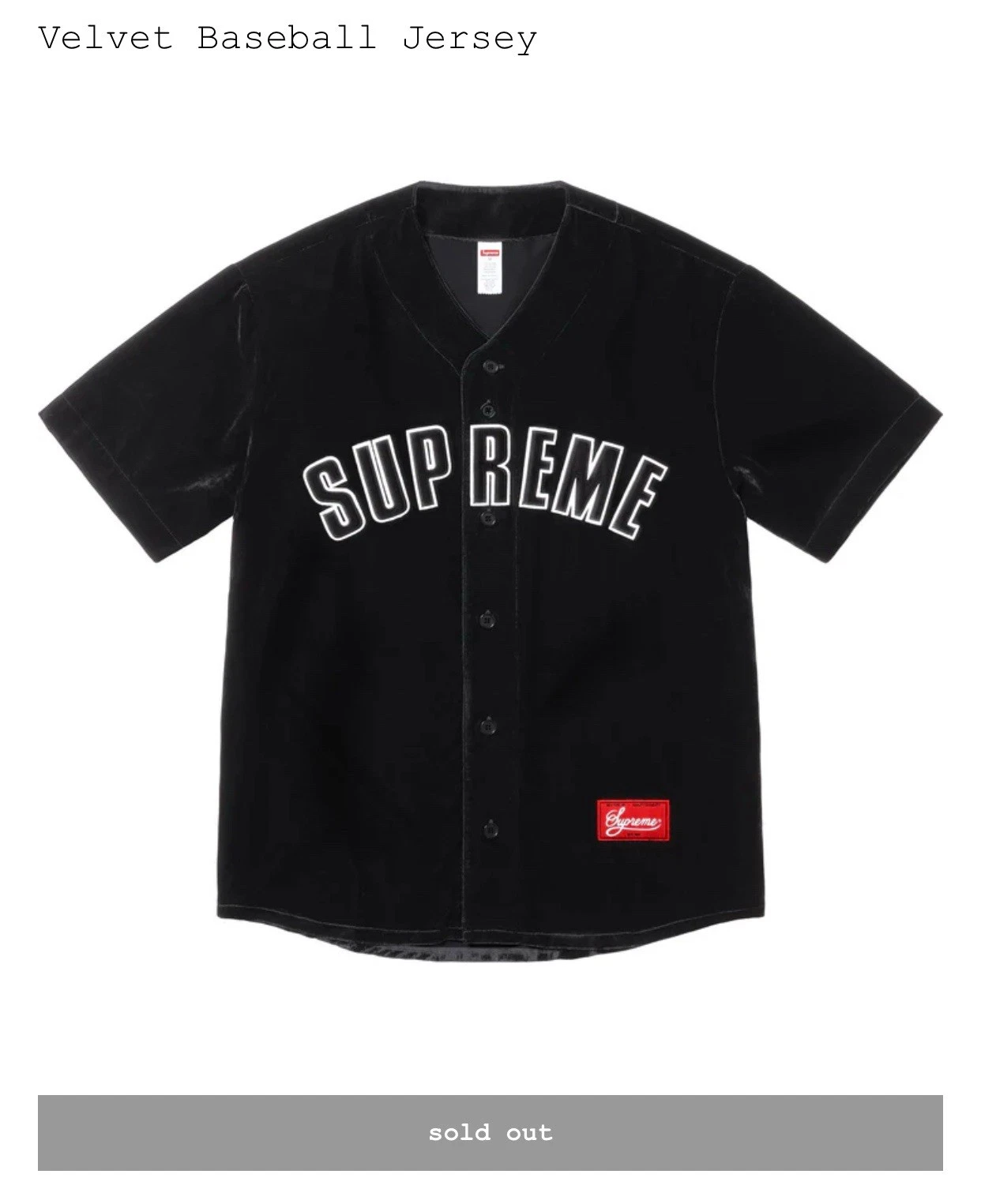 MAILLOT DE BASEBALL VELOURS SUPRÊME NEW YORK « COMMANDE CONFIRMÉE » NOIR X LARGE SS25