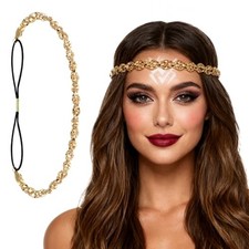 Elastic Metal Headband Elastic Rhinestone Hairbands for Women, Sparkly Gold
