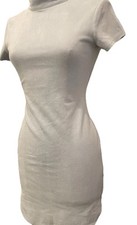 Bodycon Pale Blue Faux Suede Stretch Mini Dress Size 8 AX Paris