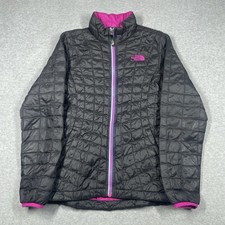 The North Face Thermoball Puffer Jacket Girls Medium Black Pink Mock Neck Zip