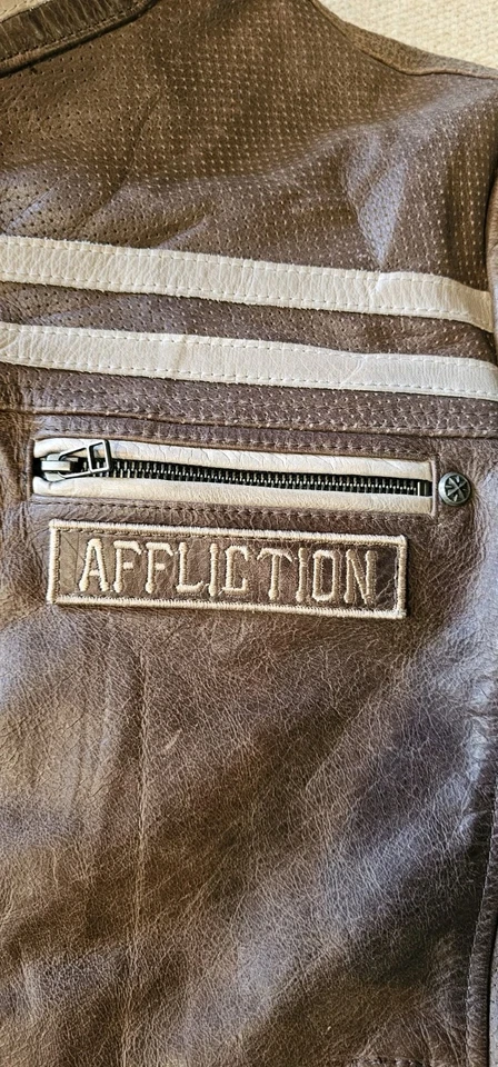 AFFLICTION Live Fast American Customs Brown Leather Jacket Sz Medium - Image 4 of 4