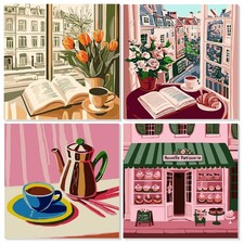 4 Pack Coffee Bread Paint by Numbers Kits for Adults Beginner with Wooden Fra...