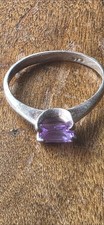 Amethyst 925 Sterling Silver Solitaire Ring Emerald Cut Sz 7