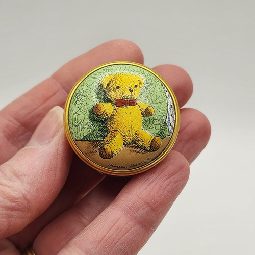 Vintage Halcyon Days Shireen Faircloth Teddy Bear Enamel Trinket Pill Box - Picture 1 of 5