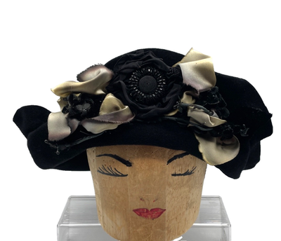 Elegant Black Felt Hat by Louise Green Louise Green Black Wide Brim Hat OS Black Felt with Ombre  main image 4