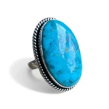 Kingman Turquoise Solid 925 Sterling Silver Ring 6.5