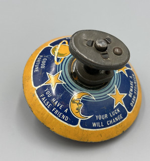 Antique FORTUNE TELLING Planet Moon Star TIN LITHO Spinning TOP Halloween