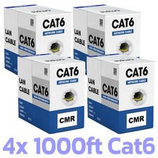Cat6 Cable 1000 FT Cat 6 UTP Ethernet Bulk Cord Internet Wire Yellow - PACK of 4