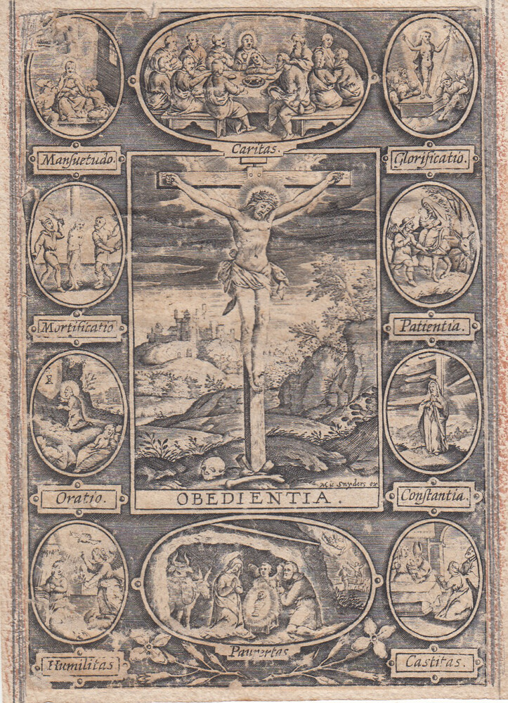Christliche Tugenden Obedientia Patientia Oratio Orig Kupferstich um 1750